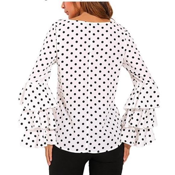 Black & White Polka Dot Flounce Sleeve Top Sz 16 - Picture 2 of 6
